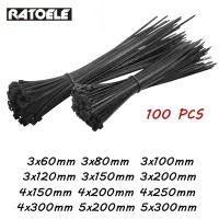 100Pcs Self-Locking Plastic Nylon Ties Black Cable Tie Fastening Ring Wraps Strap Cable Management