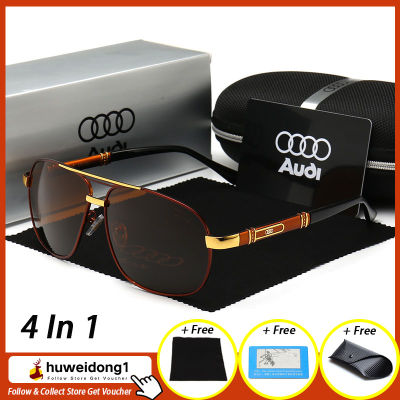 [100% เดิม][4 In 1]Huweidong1 ออดี้แว่นกันแดดผู้ชายหรูหราP Olarized UV400 แฟชั่นขับรถแว่นกันแดดกรอบกับชุดของขวัญ