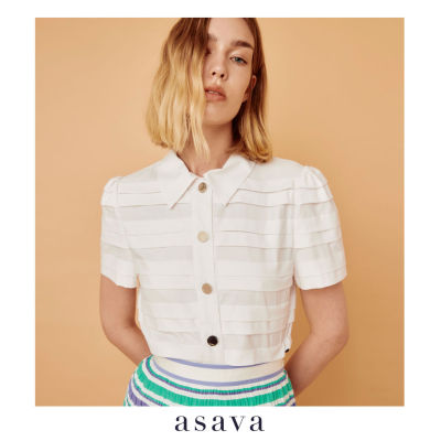 [asava aw22] Asava pleated shirt เสื้อผู้หญิงตัดต่อผ้าพลีต แขนสั้น กระดุมหน้า