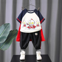 Ultraman Clothes Boys Suit Short-Sleeved Summer Clothes Childrens Clothing 2023 New Baby Summer Cloak Two-Piece Set Boy