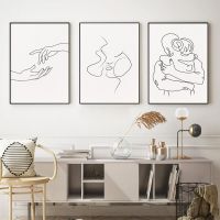 Line พิมพ์คู่ Hand Love Kiss ภาพวาดผ้าใบ Wall Art โปสเตอร์และพิมพ์ภาพผนังนามธรรมสำหรับตกแต่งห้องนั่งเล่น New