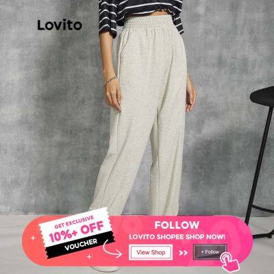 Lovito Casual Plain High Waist Swaet Pants L20D1183 (Grey)