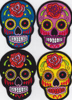 iron on patch Embroidery 4x colorful Mexican Sugar Skull Biker 9x6.5cm กะโหลก ผี โปรโมชั่น ตัวรีด เย็บติดผ้าประเทศไทย โลโก้ปัก มีกาวสำหรับรีด ตกแต่งเสื้อผ้า