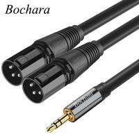 【DT】Bochara 1.5m 5ft Dual XLR Male  to 3.5mm Stereo Jack Male OFC Aux Audio Cable Foil and Braided Shielded  hot