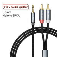 Toocki สายเสียง RCA 3.5มม. ตัวผู้ไปเป็น2RCA ตัวผู้แยกสัญญาณสายลำโพง AUX 2แจ็คสาย RCA สำหรับสายไฟกล่องทีวีเครื่องเล่นดีวีดีขยายเสียง