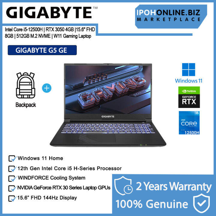 GIGABYTE G5 GE-51MY263SH 15.6" FHD 144Hz Gaming Laptop (i5-12500H, 8GB ...