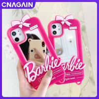 CNAGAIN เคสน่ารักตุ๊กตาบาร์บี้สีชมพูแวววาวสำหรับ iPhone 14/13/12 Pro Max 11 Xs 8 7 6 Plus SE ซิลิโคนลายการ์ตูนน่ารักกันกระแทกกระจกกันลื่นสัมผัสนุ่มเคสโทรศัพท์สาวบาร์บี้