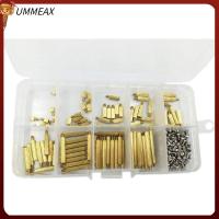 UMMEAX 270pcs M2 ทองเหลืองรองตัวผู้และตัวเมีย ทองสีทอง แผงวงจรหลัก PCB ชุดน็อตและสลักเกลียว สเปเซอร์เพิ่มระยะ ชุดจัดประเภทเสาเกลียว โครงการอิเล็กทรอนิกส์ DIY