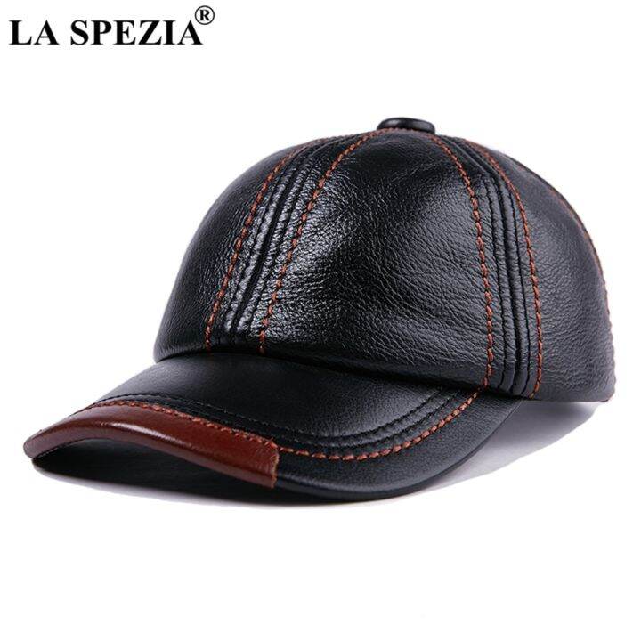 la-spezia-หมวกเบสบอลหนังแท้สีดำผู้ชาย-topi-kulit-sapi-สแนปแบคชายปรับได้ฤดูหนาวหมวกเบสบอลหนังแท้