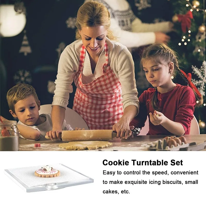 Acrylic Square Cookie Decorating Turntable Cookie Stencils Holder Cookie  Sugar Turntable Swivel for Royal Icing(5.9In) 