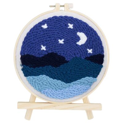 Embroidery DIY Handcraft Punch Needle Starter Kit with Embroidery Frame and Holder,Craft Gift Wall Home Decor- Moon