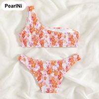 PearlNi Pakaian Renang Sexy บิกินี่ชุดว่ายน้ำบิกินี่ชุดทูพีซสตรีเปิดไหล่ข้างเดียวสำหรับวันหยุดพักผ่อนในเขตร้อนชื้น