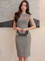 【jw】✷☞  H Han Hot Sale Womens Houndstooth Sheath Bodycon Office  Dresses Vestidos