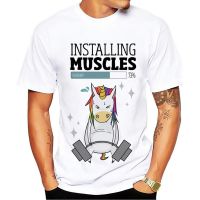 2023 New  Installing Muscles Bodybuilding Unicorn Weightlifting Funny T Shirt Men New White Casual Homme Short Sleeve Plus Size birthday gift Valentines Day gift