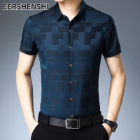 HOT ●8-18✶ EERSHENSHI เสื้อเชิ้ตแขนสั้นคอปกทรงหลวมของผู้ชายเสื้อทางการเข้ารูปแนวธุรกิจลำลองแนวธุรกิจเสื้อลายพิมพ์บางลายสก๊อต