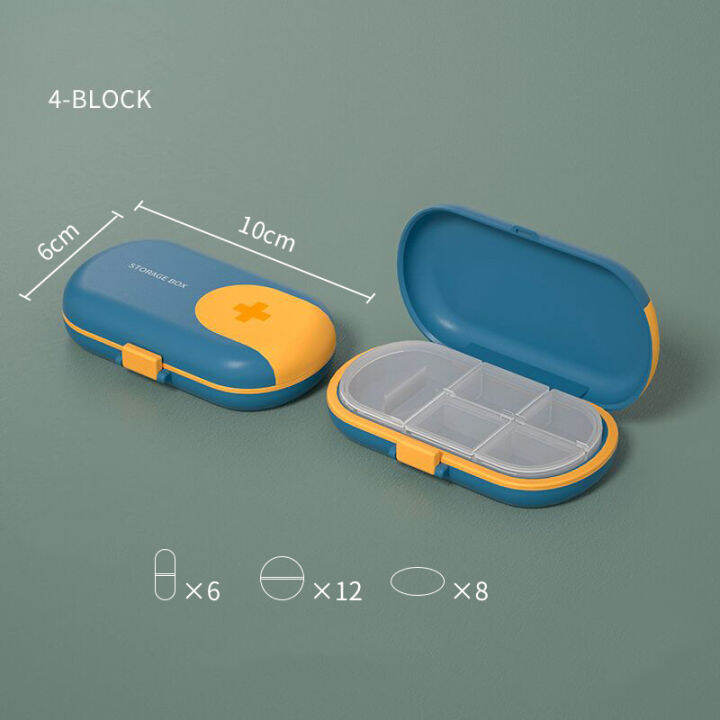 ตลับยาพกพา-กล่องแบ่งยา-กล่องเก็บยา-กล่องยาพกพา-4-ช่อง-พร้อมที่ตัดแบ่งยา