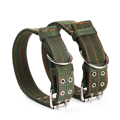 [HOT!] Strong Canvas Nylon Dog Collar Army Green Double Row Adjustable Buckle Pet Collar For Medium Large Dogs