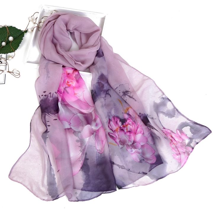 ink-painting-lotus-summer-beach-sun-protection-chiffon-georgette-scarf-women-foulard-shawl-bandana-elegant-thin-breathable