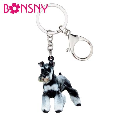 【YF】 Bonsny Acrylic Cute Schnauzer Dog Key Chain Keychains Holder Rings Animal Jewelry For Women Girl Bag Car Pendant Gift Charms Hot
