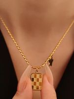 [COD] Douyin same style stainless steel necklace light luxury checkerboard square brand star niche female ins personality