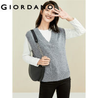 Giordano ผู้หญิง เสื้อสเวตเตอร์คอวีสวมหัวสีทึบหนา 13351851