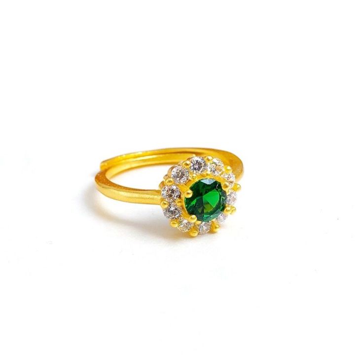 แหวนทอง-ประดับเพชร-แหวนเพชร-สไตล์เกาหลี-แหวน-green-zircon-ปรับไซส์ได้-เครื่องประดับผู้หญิง-สุดหรูหรา