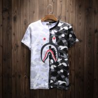 BATHING APE Bape Camouflage White Spel Black Breathable  T-shirts Men  O-Neck Coat Short Sleeve