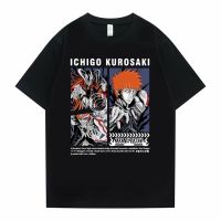 90s Anime Bleach Kurosaki Ichigo Graphic Tshirt Short Sleeve Man Manga Casual Oversized T Shirt Men Vintage Cotton T-shirt