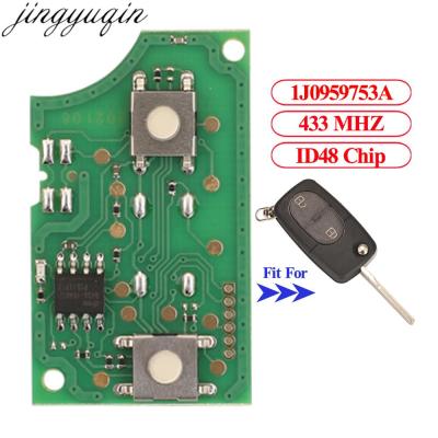 Jingyuqin รถรีโมทปุ่มเดียว1J0959753A PCB ชิป ID48 433MHZ สำหรับ Volkswagen Vw Golf Jetta Passat Beetle MK4 2ปุ่ม