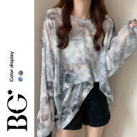 BG World ครีมกันแดดหลวมแขนยาว ins tie-dye tulle เสื้อยืดหลวม plus size top MNK08