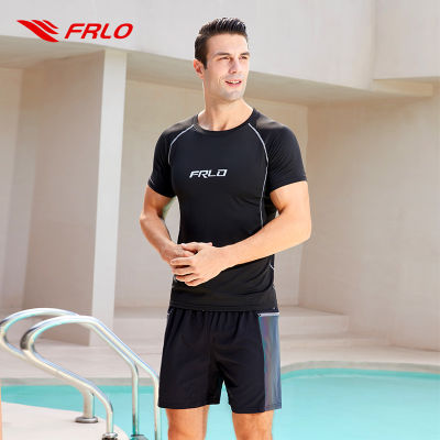 FRLO ชุดว่ายน้ำใหญ่พิเศษผู้ชายสำหรับ ชุดว่ายน้ำ 50-160กก. เสื้อชิ้นบนแขนสั้นว่ายน้ำแบบหลวมมืออาชีพแห้งเร็ว Extra Large Mens T-Shirts Tops MS2206