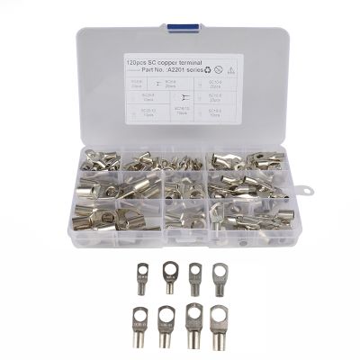 120Pcs Assorted Wire Lugs Cable Tinned Copper Eyelets Tubular Ring Terminals Connectors with Hole Assortment Kit