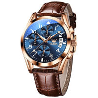 OLEVS Fashion Mens Watches Leather Wristwatch with Waterproof Luminous Analog Quartz Business Sport Watches for Men E:2878 Gold Blue Watches