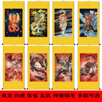 （HOT) ขายส่งสัตว์ใหญ่สี่ตัวมังกรเขียวเสือขาว Suzaku Xuanwu ห้องนั่งเล่นสำนักงานห้องทำงานทางเข้าภาพวาดตกแต่งการประดิษฐ์ตัวอักษรและภาพวาดเลื่อน