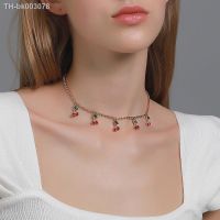 ✻┅ New Exquisite Crystal Cherry Tassel Pendant Necklace For Women Hip Hop Gold Silver Color Tennis Chain Fruit Charm Choker Jewelry