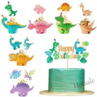 【Ready Stock】 ✘ E05 Dinosaur Cupcake Toppers Wrappers Happy Birthday Cake Picks Decoration for Baby Shower 1st Birthday Party Supplies