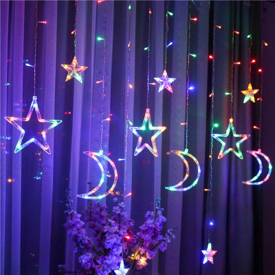 LED Christmas Lights USB Battery Remote Control Moon Stars Curtain Lights Garlands Fairy String Light for Xmas Party Home Decor