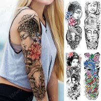 Large Arm Sleeve Tattoo Dragon Buddha Waterproof Temporary Tatto Sticker Geisha Goat Waist Leg Body Art Full Fake Tatoo Women Stickers