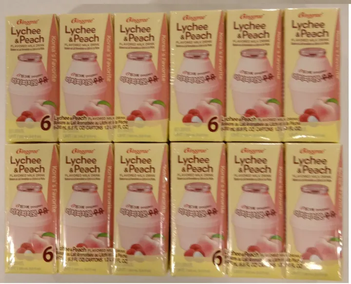 Binggrae Lychee & Peach Flavored Milk Drink 6.8 Fl (200ml) / 6 Pack X 4 ...