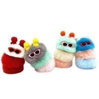 “：{+ Caterpillar Keychain Plush Worm Key Ring Color Cute Funny Pompom Plush Cute Keychain Women Bag Pendant Accessories Gifts