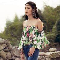 Migu - Off-Shoulder Garden Tops (Green) เสื้อปาดไหล่แขนผีเสื้อ มีซับในอย่างดี