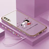 Hontinga Casing Case For Samsung Galaxy A50 A30S A50S Case Fashion Happy Cartoon Dog Luxury Chrome Plated Soft TPU Square Phone Case Full Cover Camera Protection Anti Gores Rubber Cases For Girls