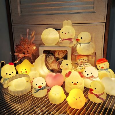 Cartoon Rabbit LED Night Light Cute Duck Chicken Bear Lamp Childrens Bedroom Decorative Lighting Luminous Light For Kids Gift