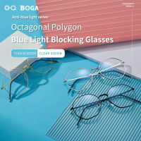 OQ BOGA แว่นตาคอมพิวเตอร์ป้องกันแสงสีฟ้า3สี,แว่นทรงแปดเหลี่ยมป้องกันดวงตาโลหะแฟชั่นสำหรับผู้ชายผู้หญิง