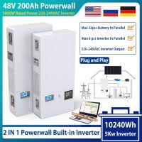 แบตเตอรี่พาวเวอร์วอลล์ Lifepo4 200Ah 48V 10240Wh ปลั๊กอินเวอร์เตอร์5Kw 220-240VAC 16S 200A BMS ในตัวสำหรับการปิด/ไม่ต้องเสียภาษี