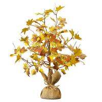 Artificial Leaves Tree with Lights Prelit Tabletop Desktop Autumn Tree for Fall Thanksgiving Harvest Home Decor