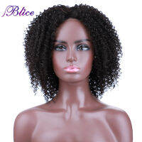 Blice Afro Kinky Curly Middle Part Closure Wig Natural Mixed Synthetic Hair Wigs 16 Inch Black Color For Women