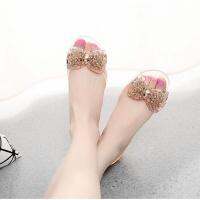 COD DSFGERTGYERE Ready Stock Womens Jelly Shoes Crystal Bow Fish Mouth Flat Bottom Non Slip Sandals Summer Ladies Casual Sandals Clear Crystal Flat Shoes