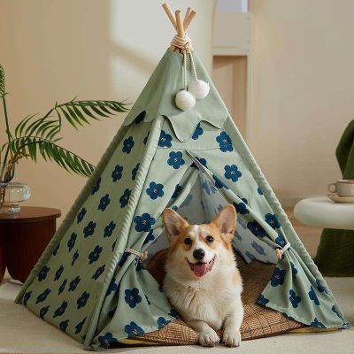 ◎ Dog kennel general summer can unpick and wash the wooden tents corgi dog bed nest villa house medium dogs cats