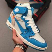 2023 HOT Original ΝΙΚΕ Ar J0dan 1 x OF- -WHITE- U- N- C- High Fashion Basketball Shoes Men and Women Casual Sneakers Blue White （Free Shipping）